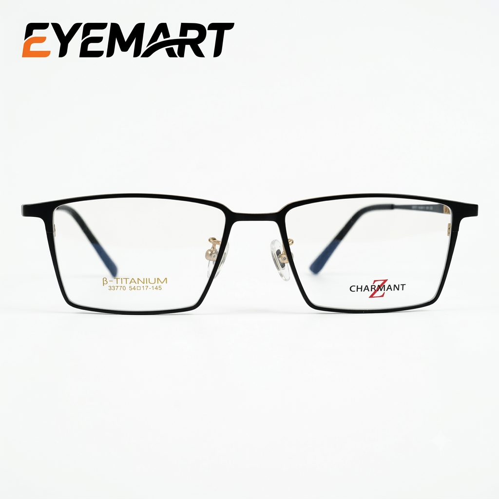 CHARMANT Z 33770 Beta Titanium Rectangular Optical Glasses – Black & Gold