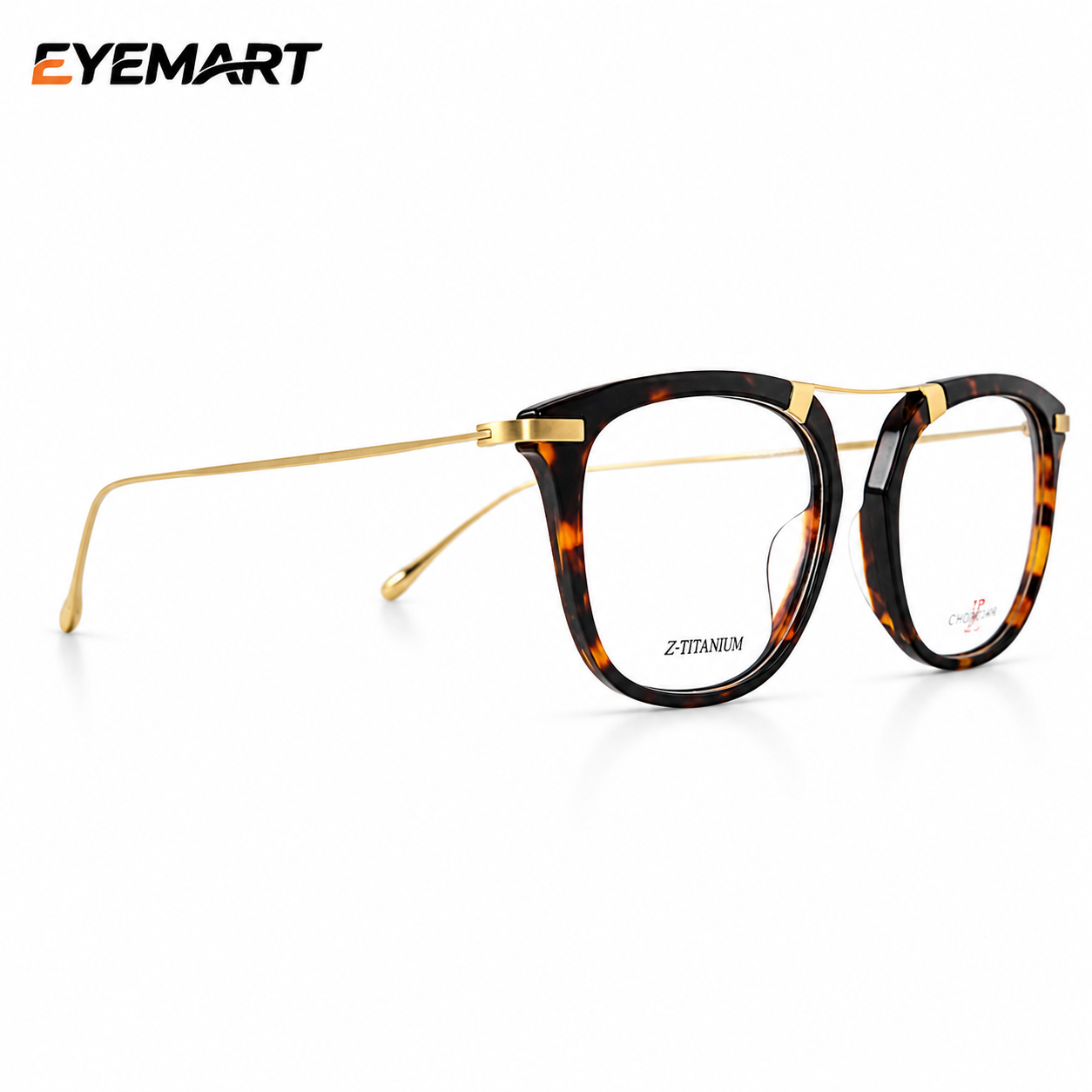 CHARMANT Z Z-Titanium Geometric Double-Bridge Optical Glasses – Tortoiseshell & Gold