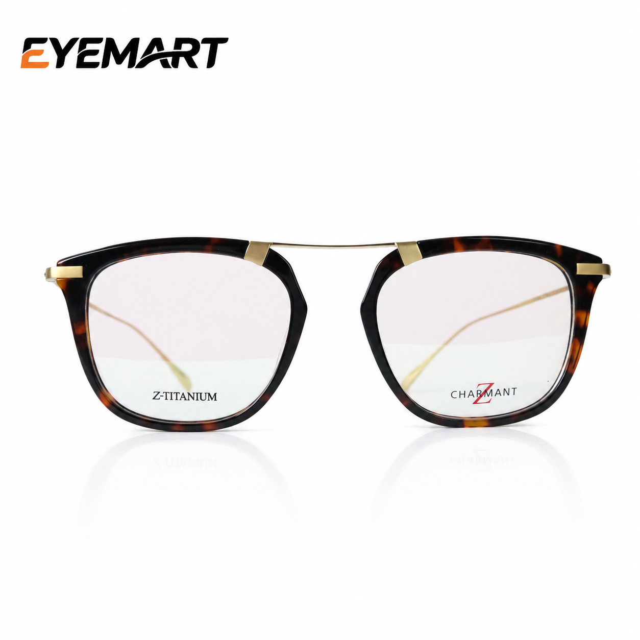 CHARMANT Z Z-Titanium Geometric Double-Bridge Optical Glasses – Tortoiseshell & Gold - Image 2