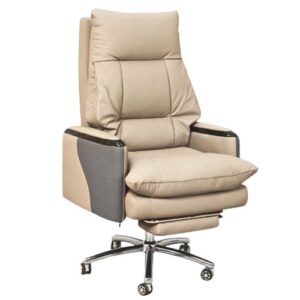 Executive Boss Chair with Footrest FT-H0628 Light Cream Luxury Office Chair